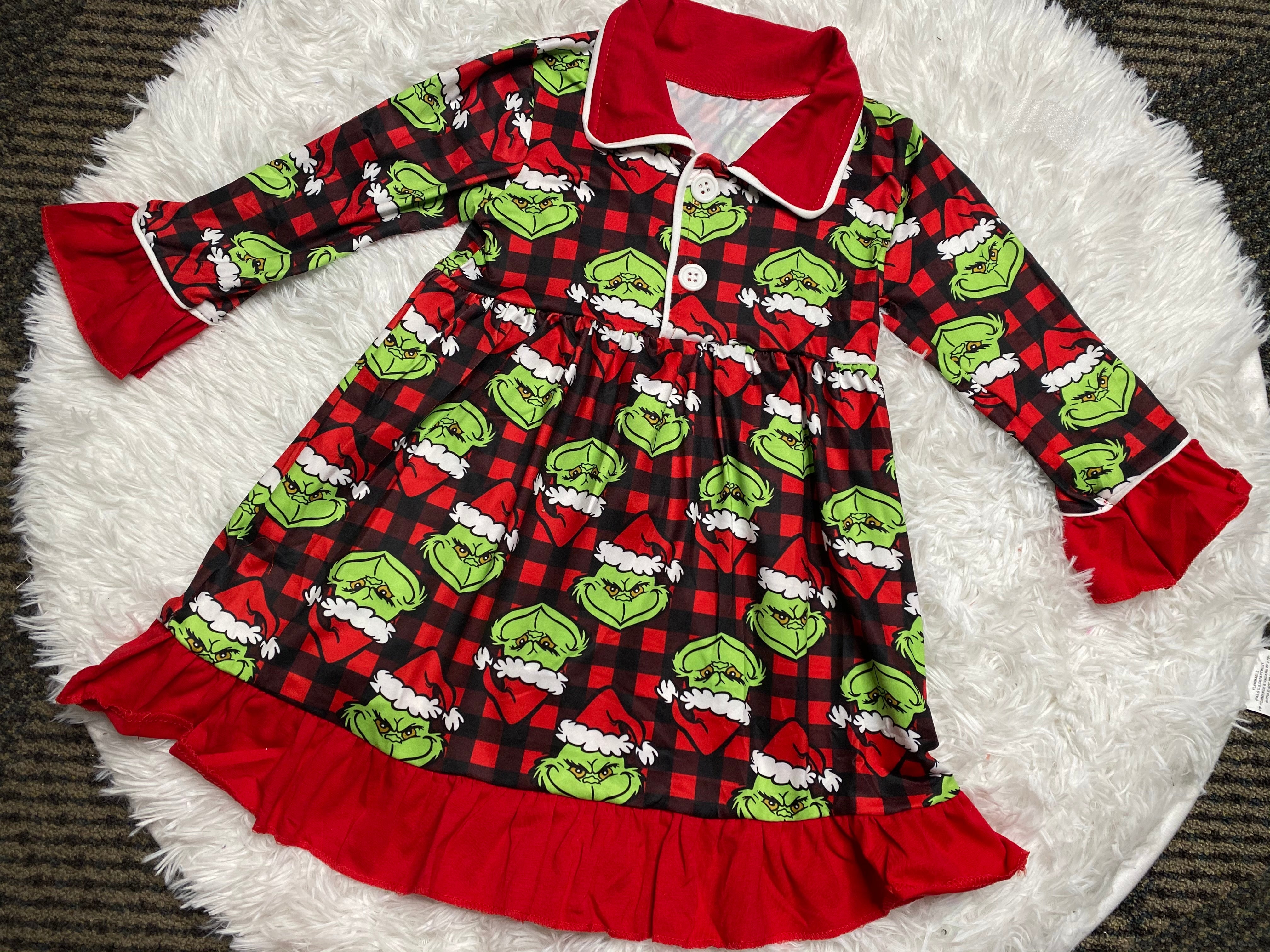 Girls Grinch Buffalo Plaid Pajama Gown – Double Take Western Boutique