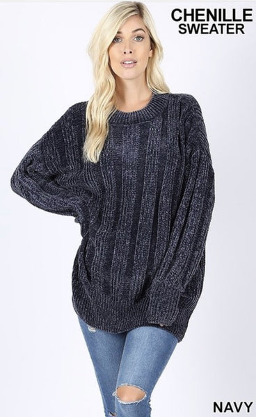 Navy blue chenille sweater best sale