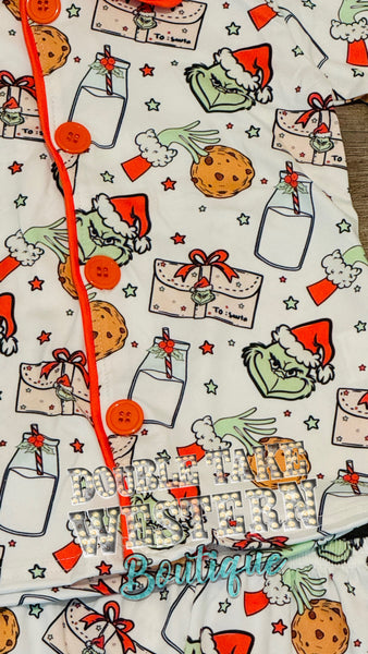 Grinch Milk & Cookies Christmas Pajama Set