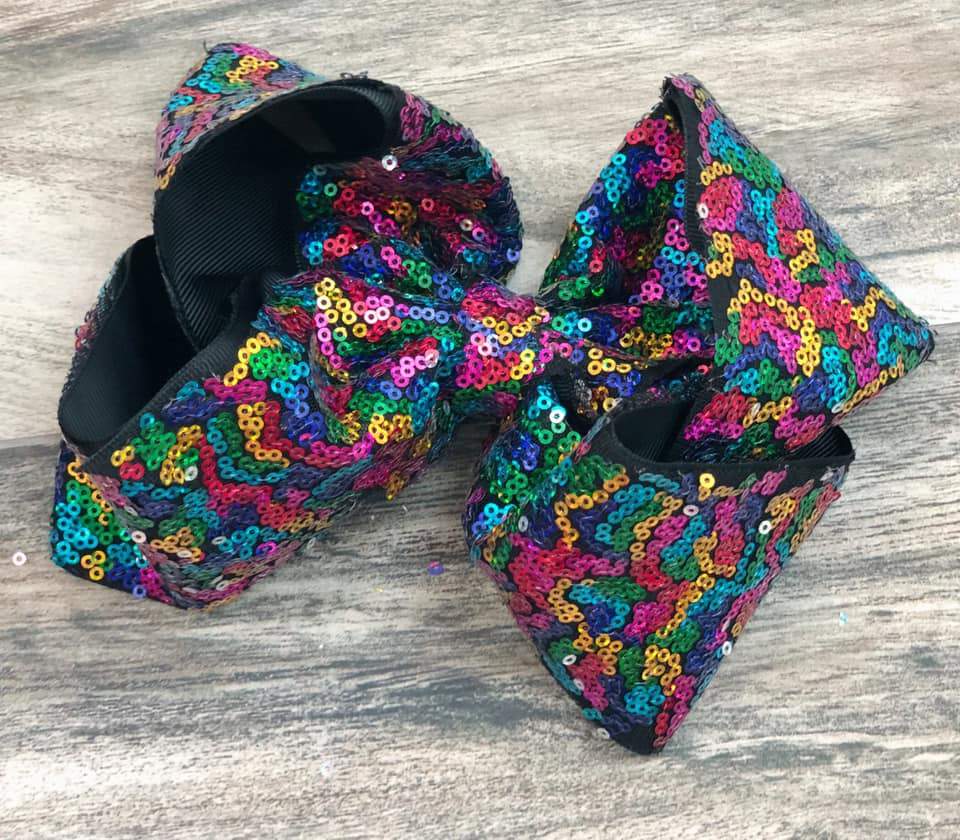 Black Rainbow Sequin Bow - Nico Bella Boutique 