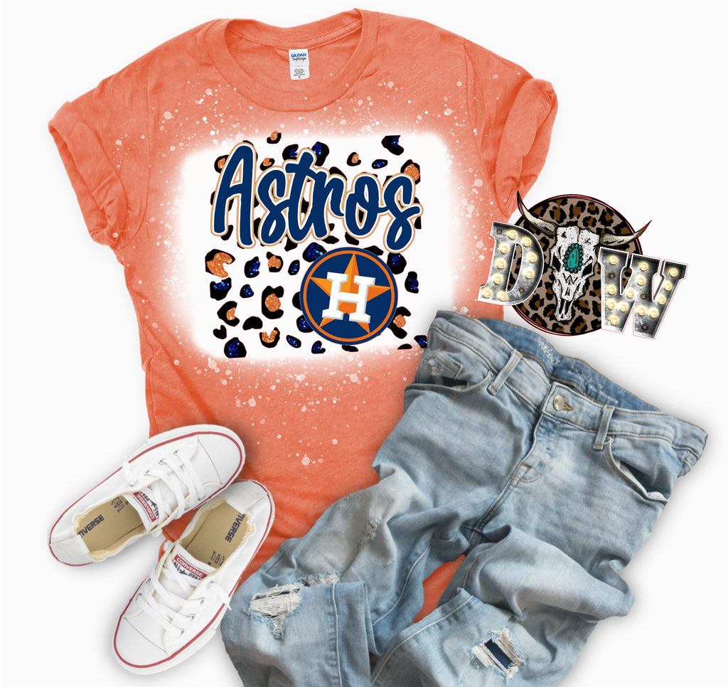 Houston Astros Leopard Baseball Bleached Graphic T-Shirt Hoodie Sweatshirt / adult 3XL / Graphite Heather
