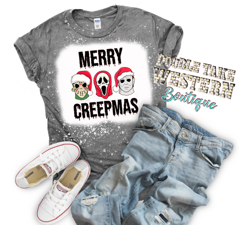 Merry Creepmas Christmas Bleached Graphic T-Shirt