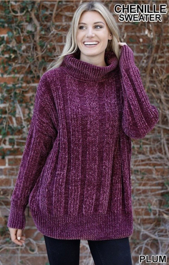 Women’s Plum Over sized Cable Knit Chenille Sweater