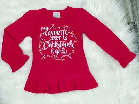 My Favorite Color is Christmas Lights Red Puff Ruffle Long Sleeve Shirt - Nico Bella Boutique 