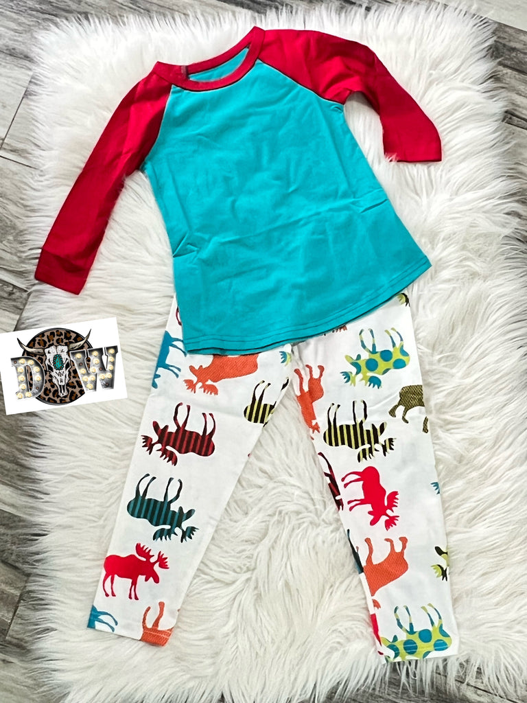 Moose Christmas Kids Pajama Unisex Set