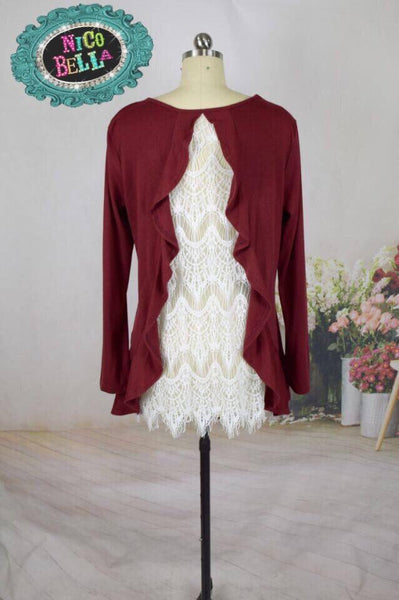 Wine Crochet Ruffle Back Tunic - Nico Bella Boutique 