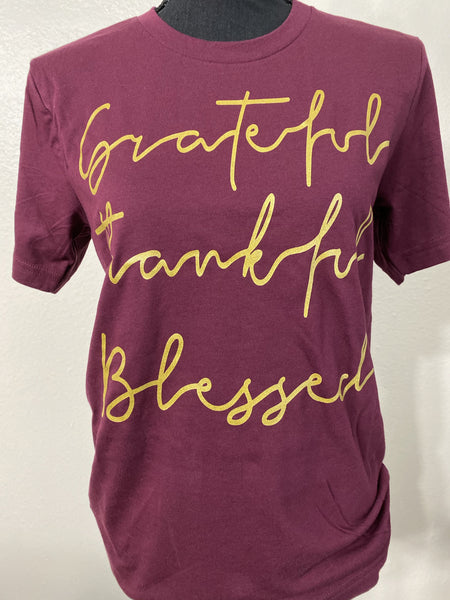 Grateful Thankful Blessed Maroon Graphic Tee - Nico Bella Boutique 