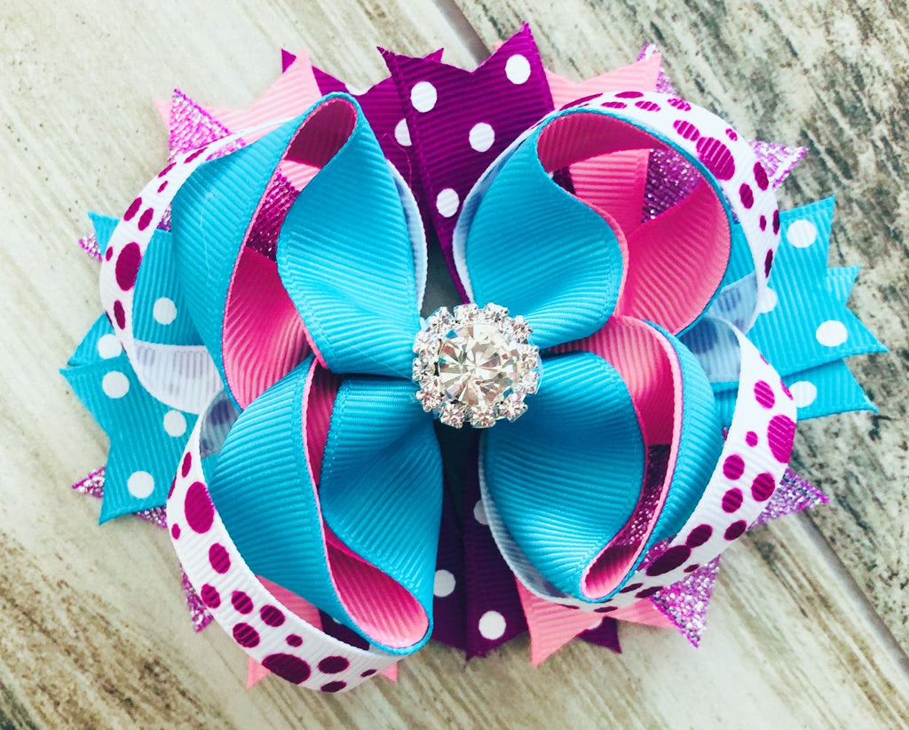 Turquoise Purple Rhinestone Hair Bow - Nico Bella Boutique 